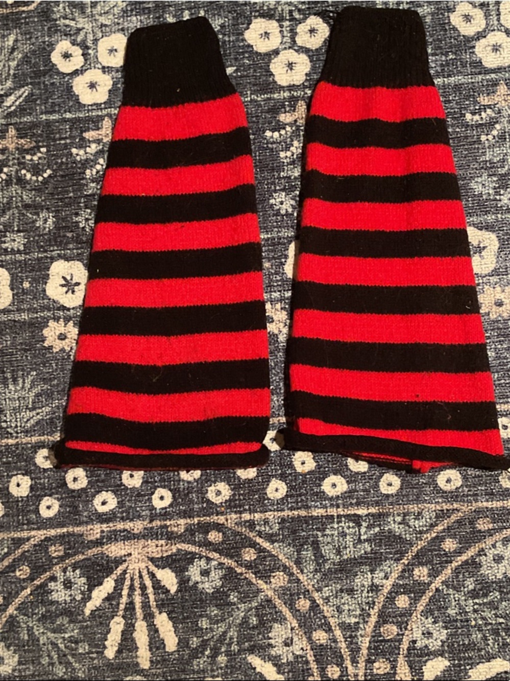 Red and Black Striped Knit Arm Warmers